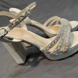 Sparkling Silver Block Heel Sandals